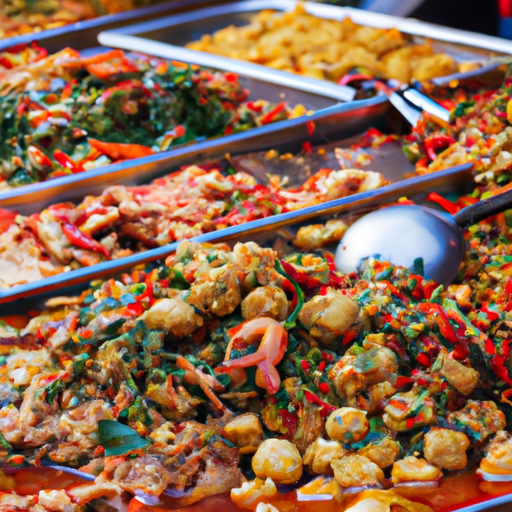 3. תצוגה מעוררת תיאבון של אוכל רחוב מקומי בשוק מקומי בבנגקוק.